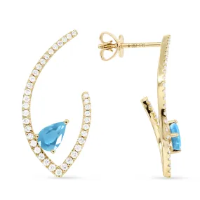 18" 1.02Ct Blue Topaz Drop/dangle Earrings In 14K Yellow Gold