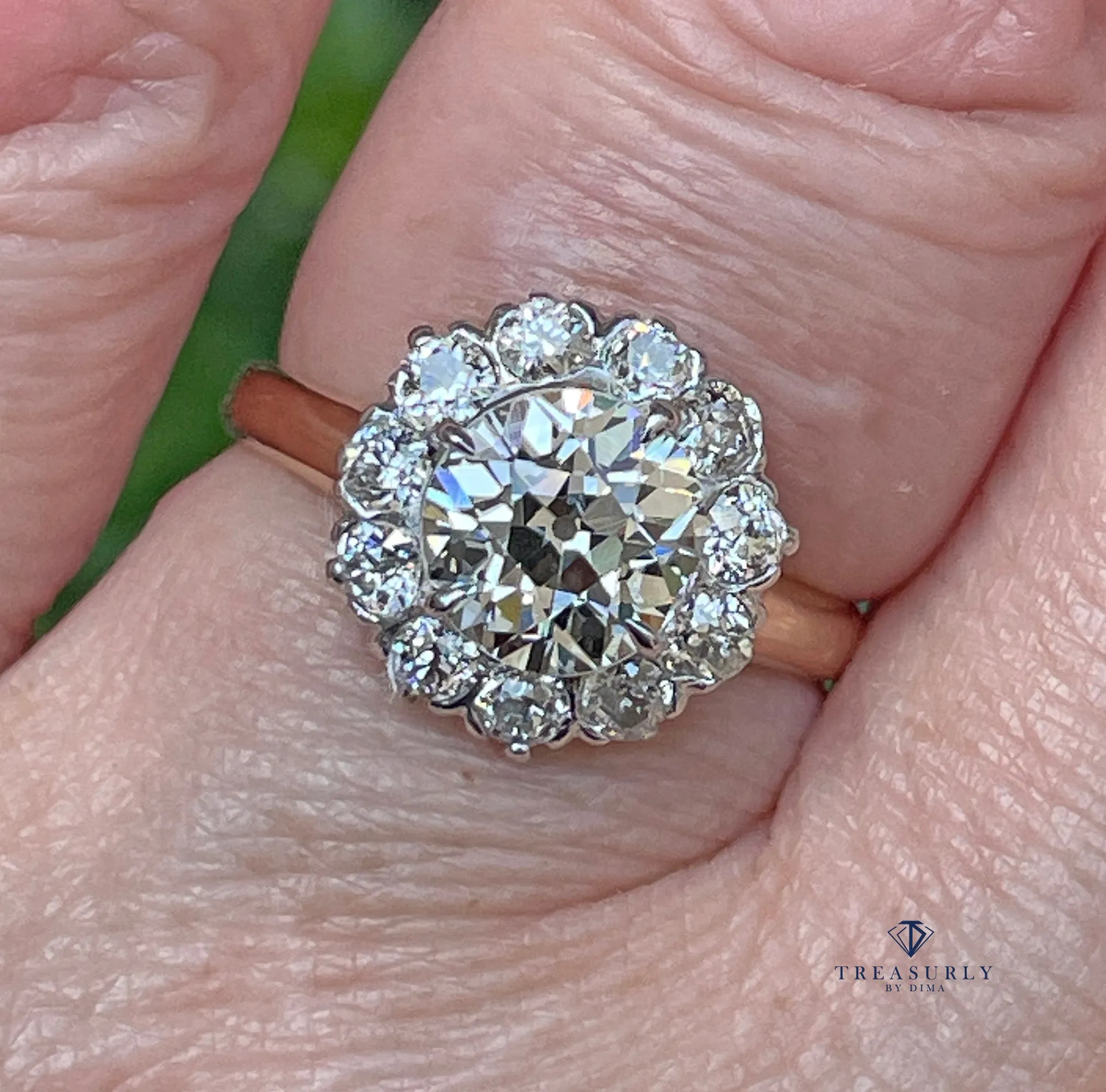 1900s GIA 2.87ctw Antique Edwardian OLD EUROPEAN Diamond Cluster 14K Gold Platinum Ring