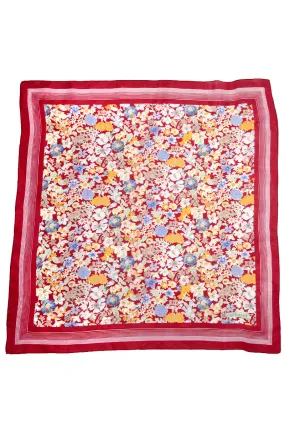 1970s Cacharel Red Floral Silk Blend Square Scarf