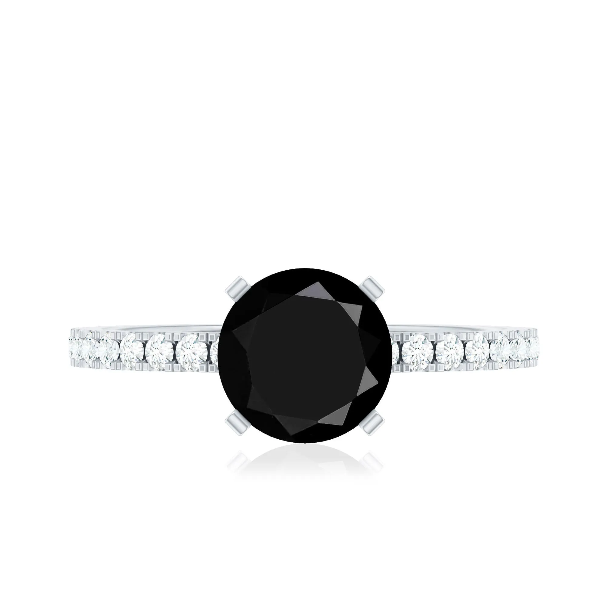 2 CT Created Black Diamond Solitaire Ring with Side Stones