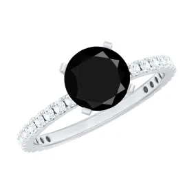 2 CT Created Black Diamond Solitaire Ring with Side Stones