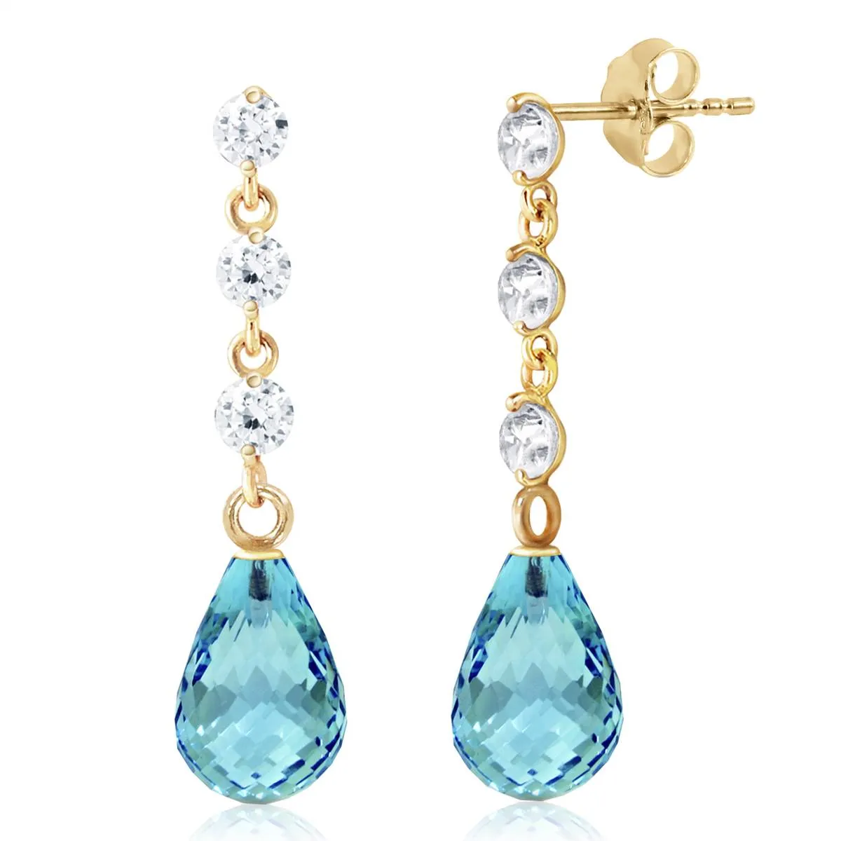 3.3 Carat 14K Solid Yellow Gold Queenie Blue Topaz Diamond Earrings