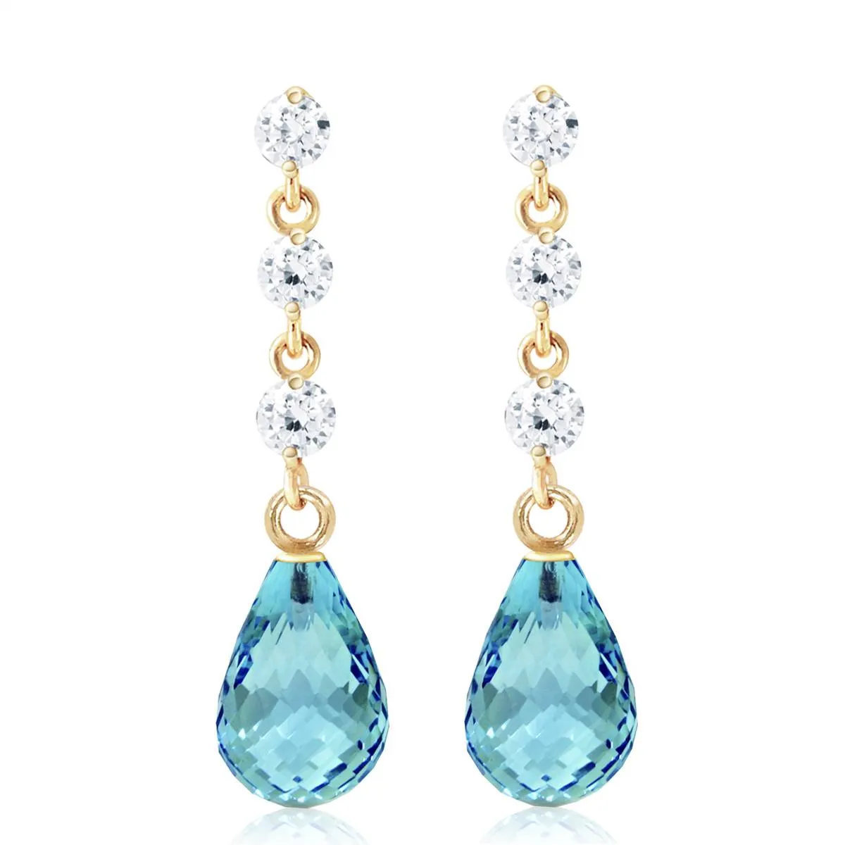 3.3 Carat 14K Solid Yellow Gold Queenie Blue Topaz Diamond Earrings