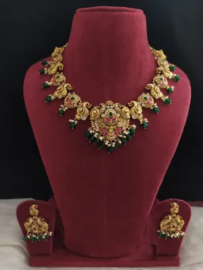 3D Peacock Design Antique Nagas Necklace Set with Kundan Stones