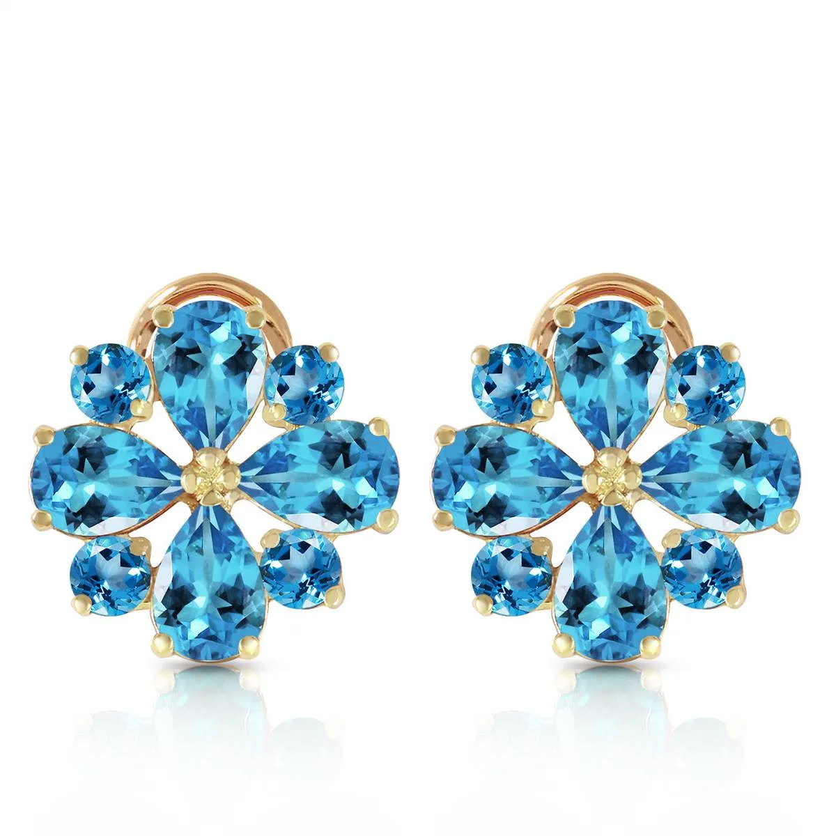 4.85 Carat 14K Solid Yellow Gold Fiore Blue Topaz Earrings