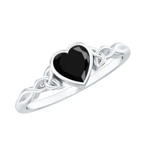 5 MM Heart Shape Lab Grown Black Diamond Solitaire Celtic Ring in Bezel Setting