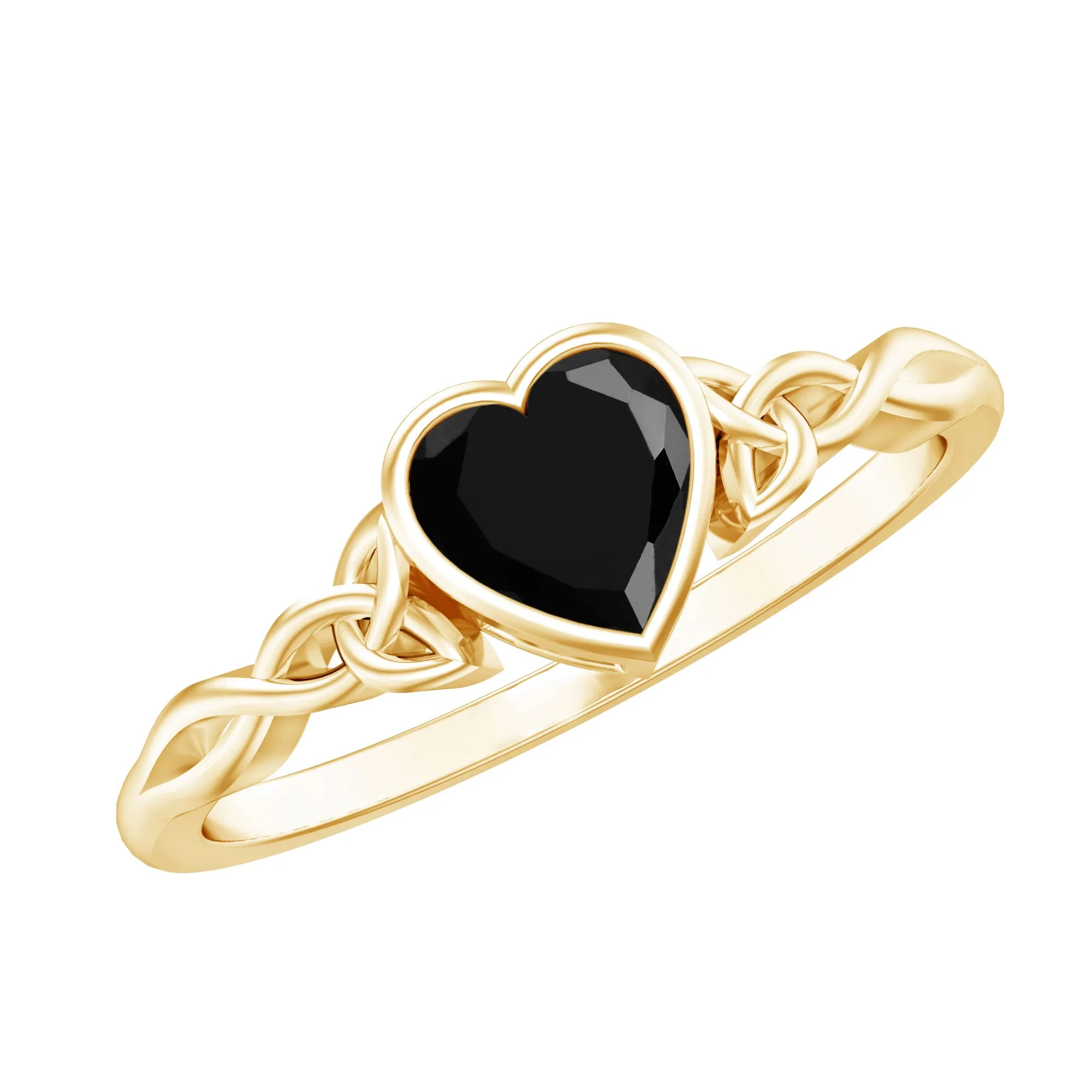 5 MM Heart Shape Lab Grown Black Diamond Solitaire Celtic Ring in Bezel Setting