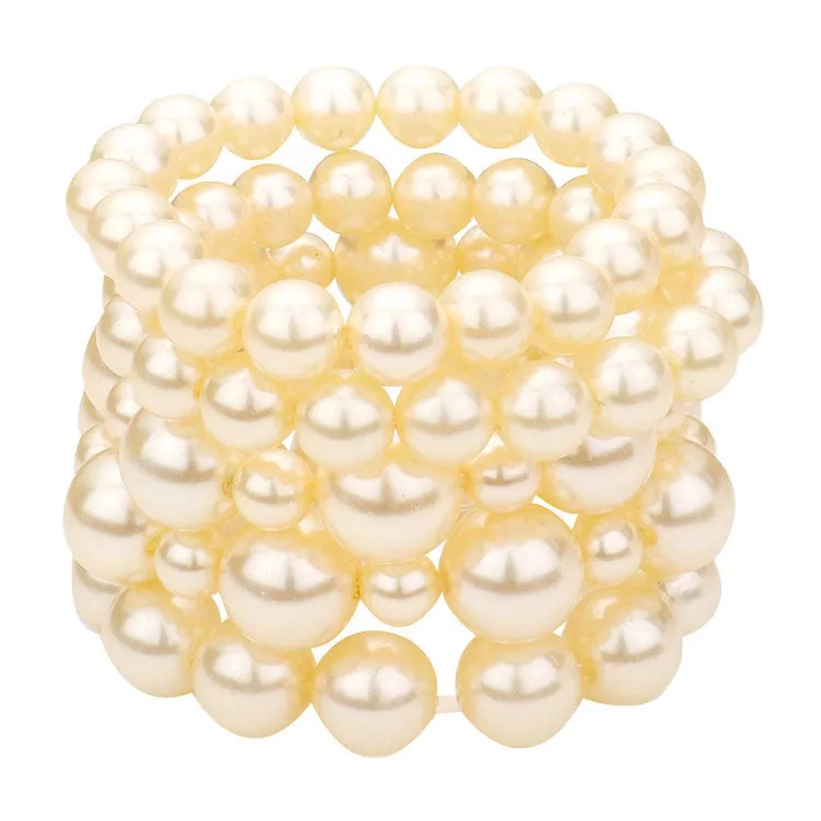 5PCS Pearl Strand Stretch Bracelets: C