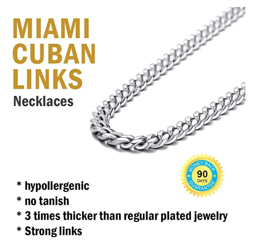 6mm Silver Stainless Steel Cuban Link Chain Hip Hop Rapper Jewelry 18 - 30in.