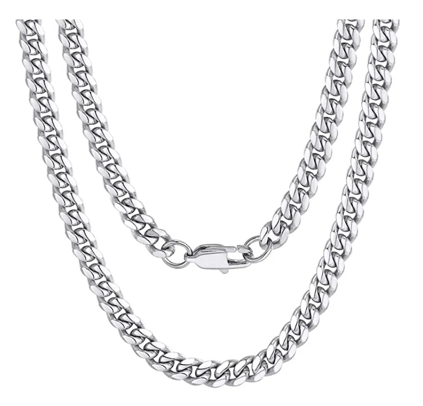 6mm Silver Stainless Steel Cuban Link Chain Hip Hop Rapper Jewelry 18 - 30in.