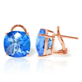 7.2 Carat 14K Solid Rose Gold Cushion Blue Topaz Earrings