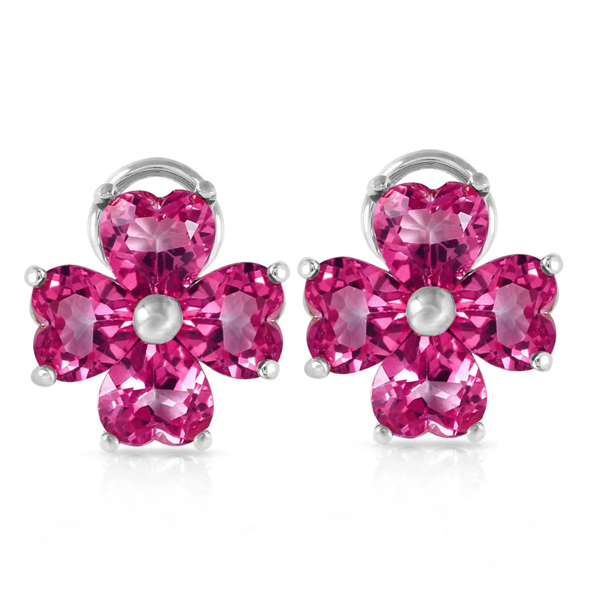 7.6 Carat 14K Solid White Gold French Clips Earrings Natural Pink Topaz