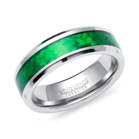 7mm Tungsten Ring With Green Carbon fibre