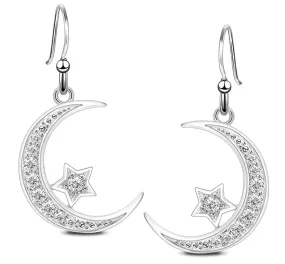 925 Silver Diamond Crescent Moon Star Earrings Islamic Jewelry Muslim Turkish Gift Allah Ear Rings Arabic