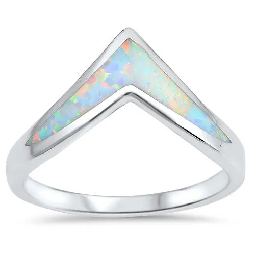 925 Sterling Silver Opal V Ring