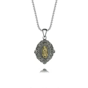 925 Sterling Silver Virgin Mary Reversible Pendant Virgencita Necklace