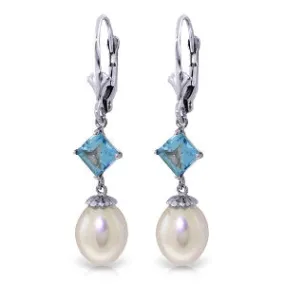 9.5 Carat 14K Whte Gold Measure Your Love Pearl Blue Topaz Earrings