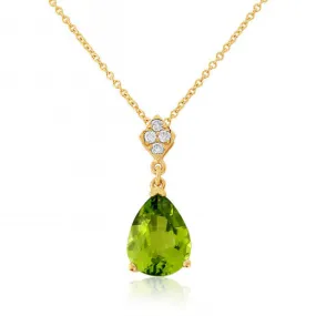 9ct Yellow Gold Diamond Peridot Necklace