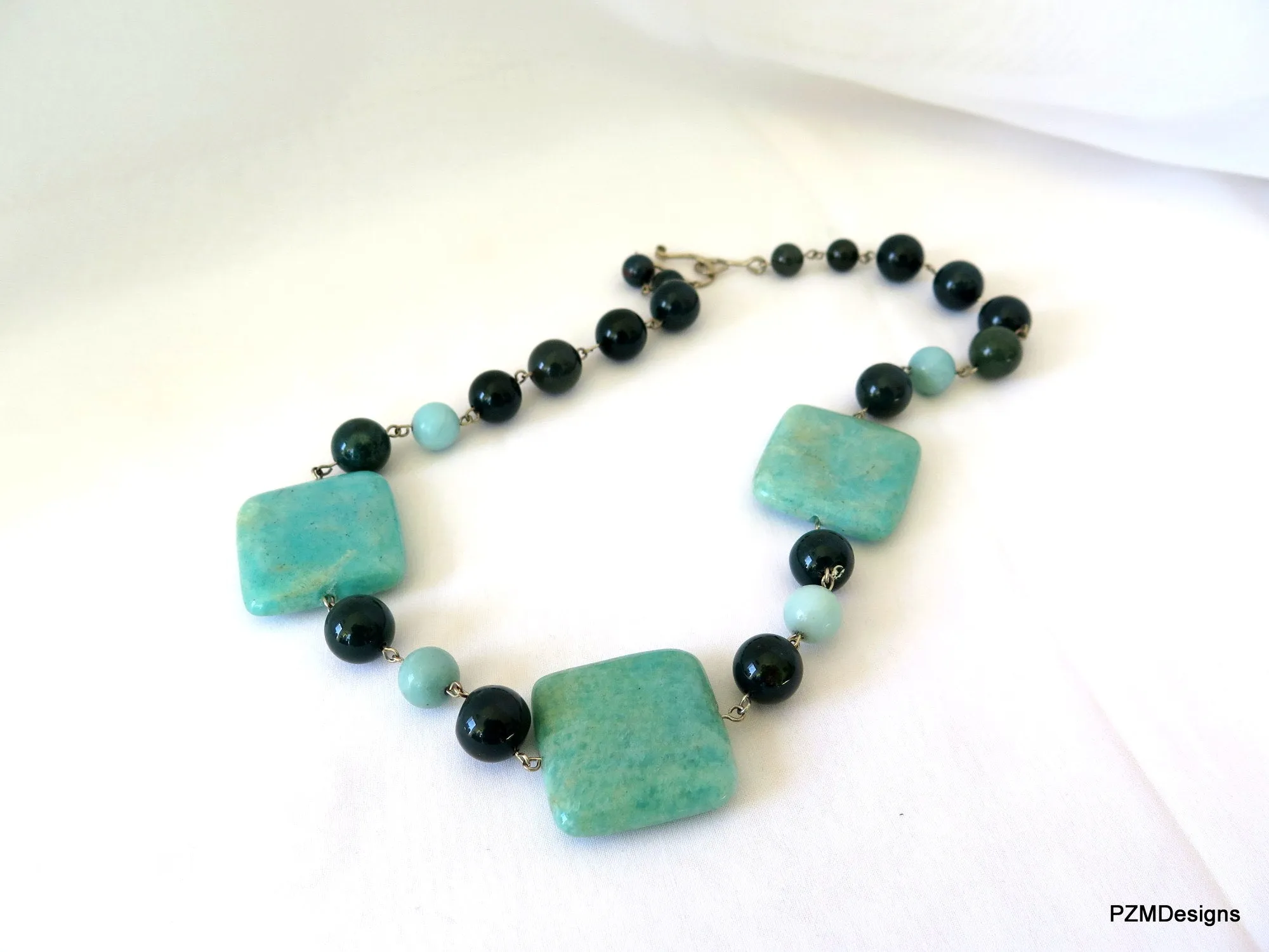 Amazonite and Bloodstone Handmade Necklace