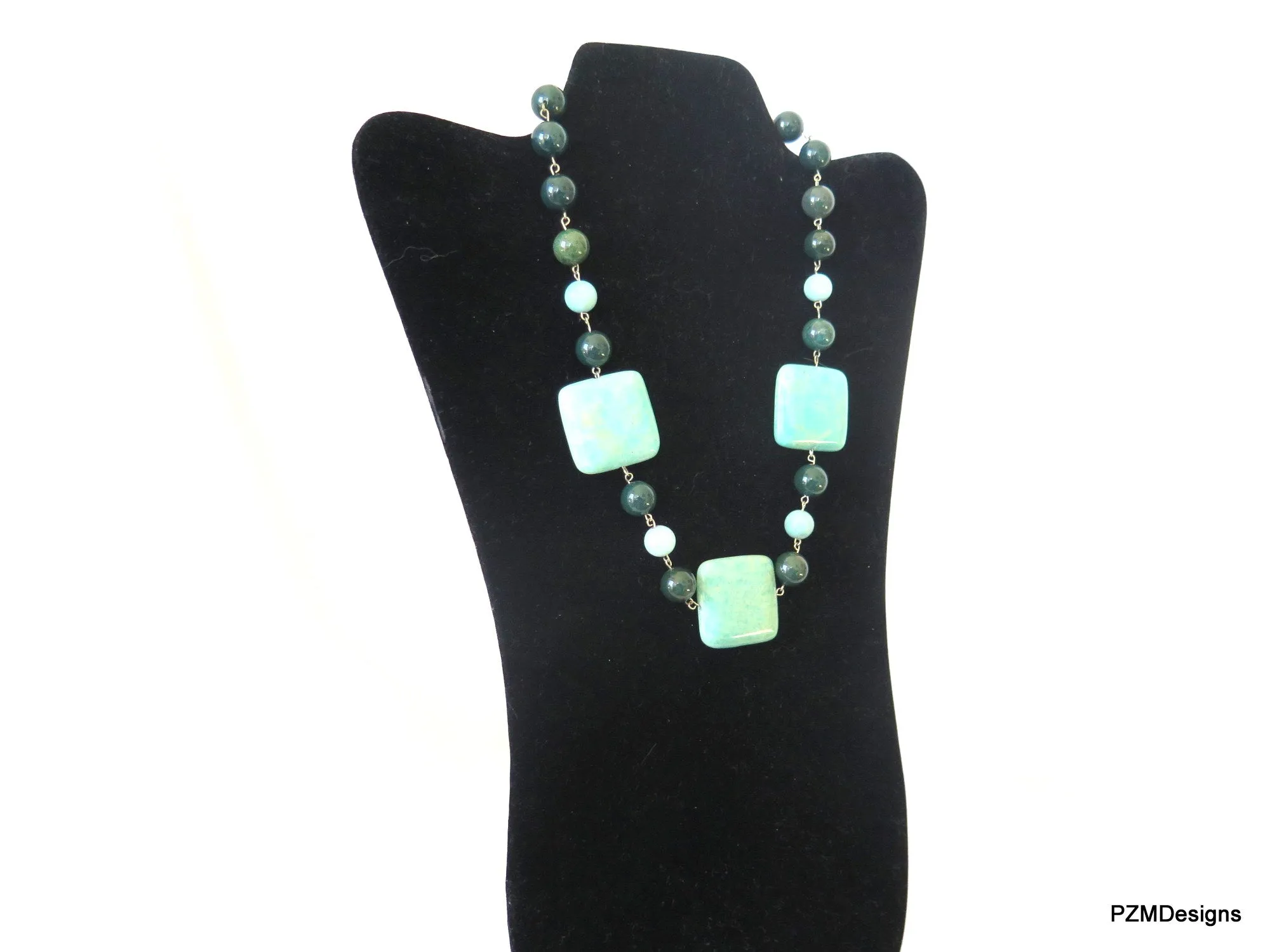 Amazonite and Bloodstone Handmade Necklace