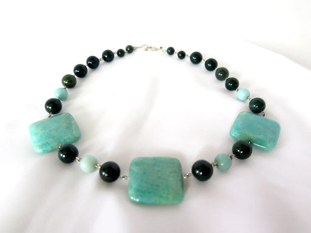 Amazonite and Bloodstone Handmade Necklace