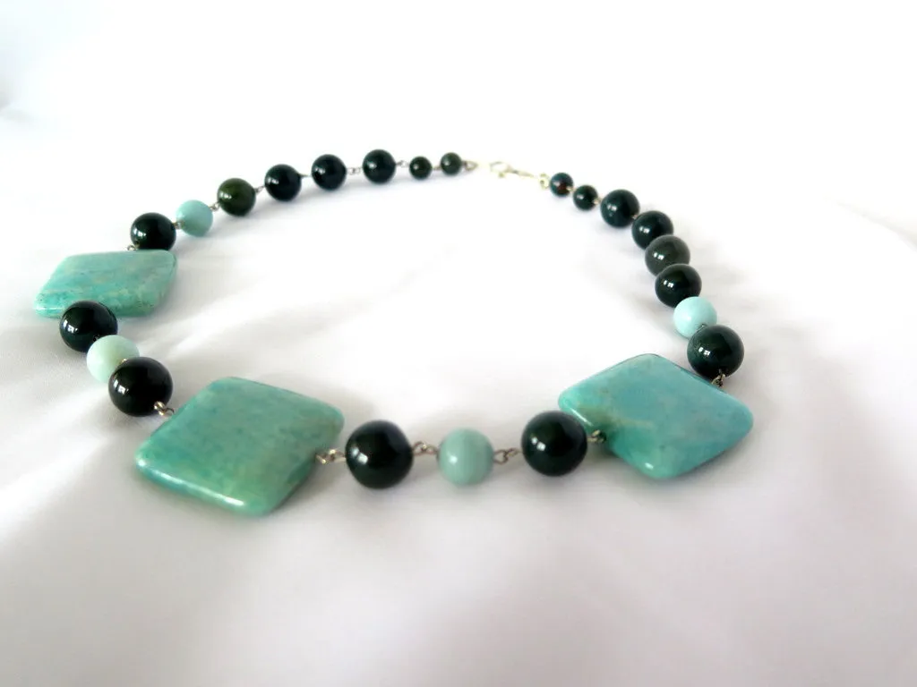 Amazonite and Bloodstone Handmade Necklace