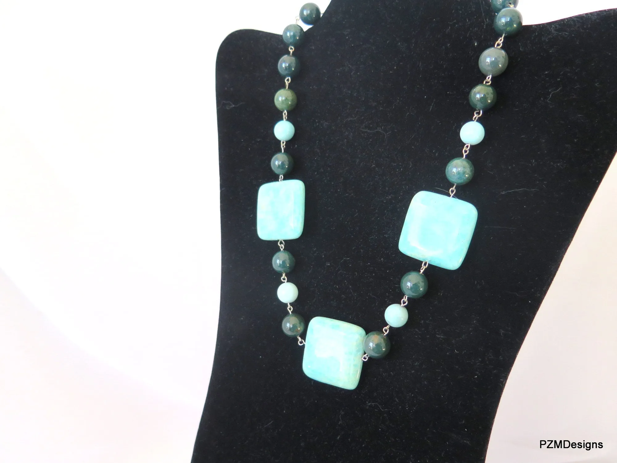 Amazonite and Bloodstone Handmade Necklace