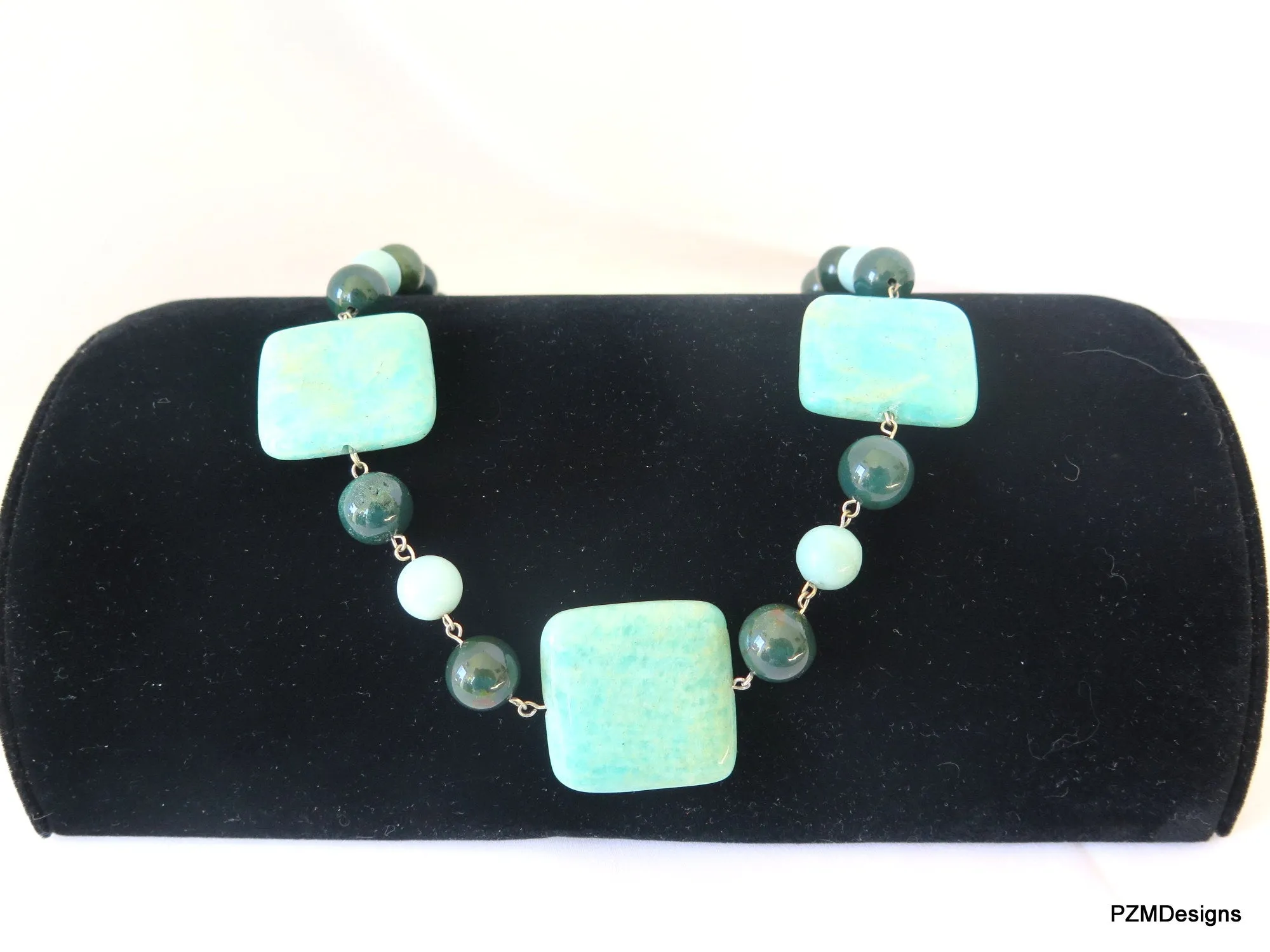 Amazonite and Bloodstone Handmade Necklace