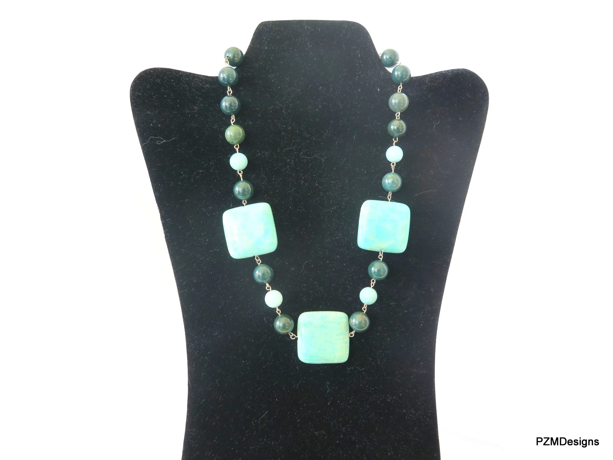 Amazonite and Bloodstone Handmade Necklace