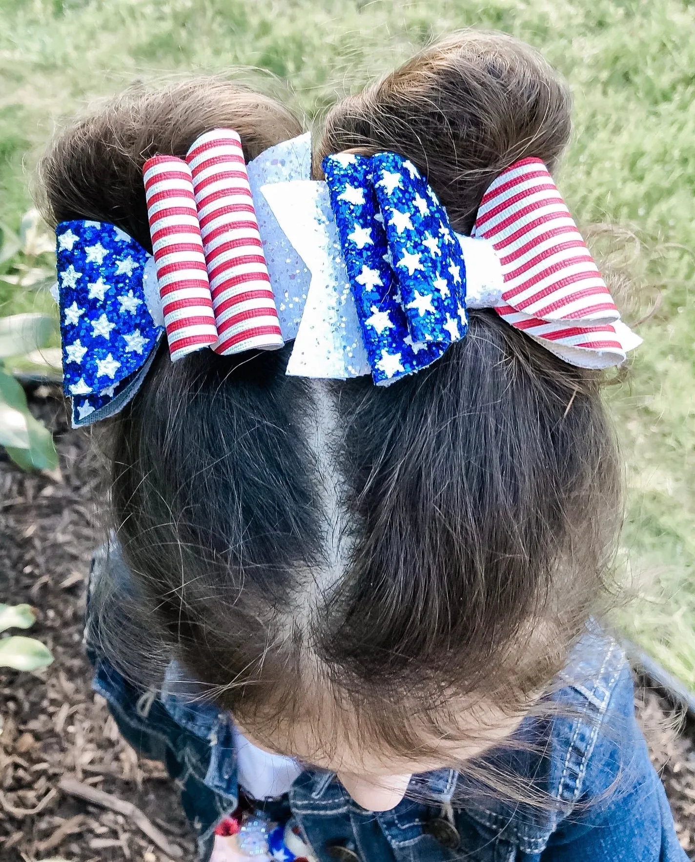 American Flag Patriotic Faux Leather Glitter Bow Headband | Hair Clip