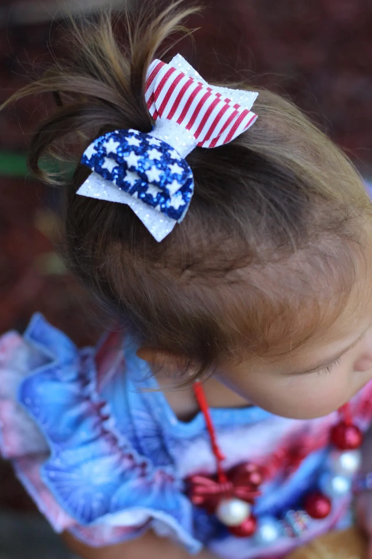 American Flag Patriotic Faux Leather Glitter Bow Headband | Hair Clip