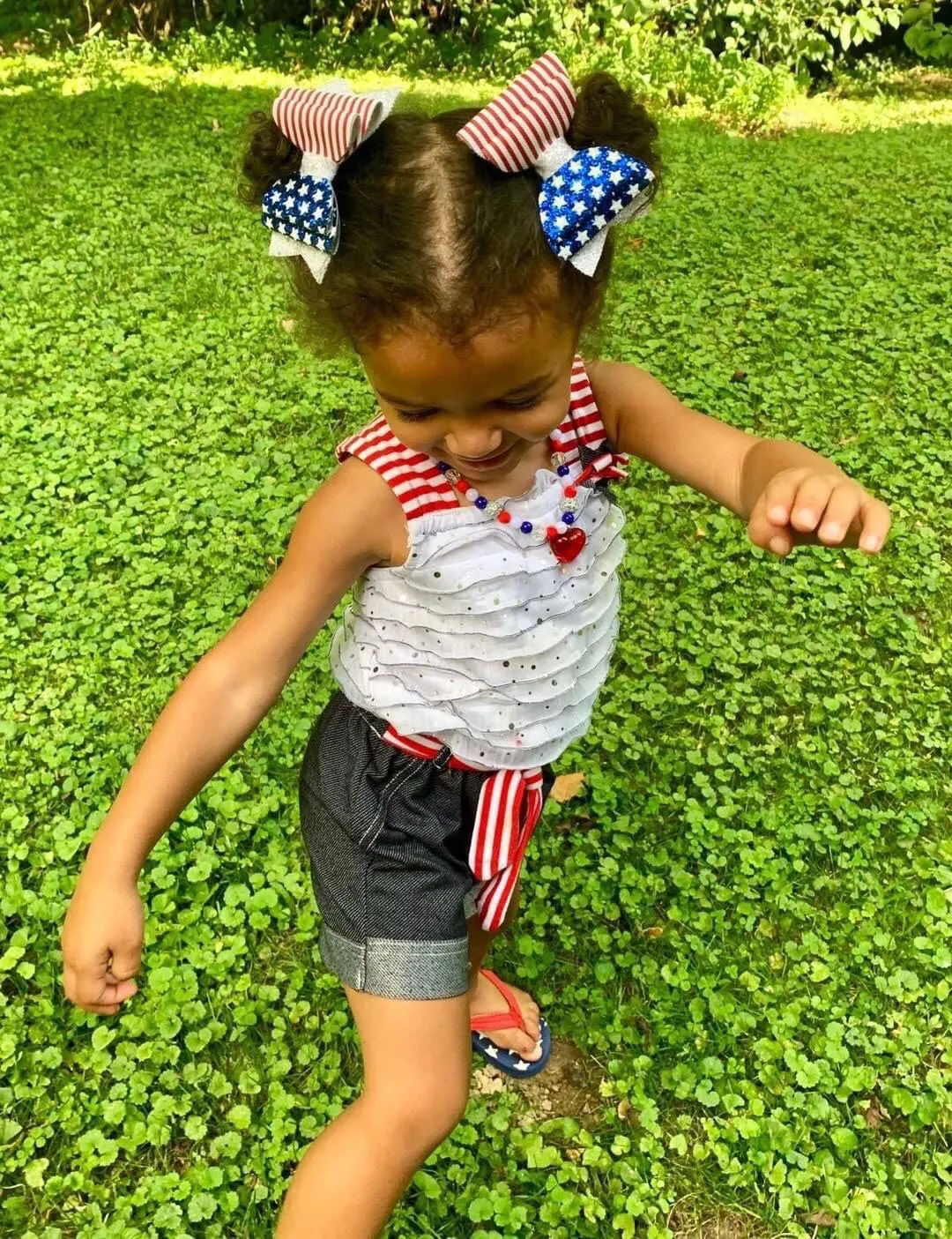 American Flag Patriotic Faux Leather Glitter Bow Headband | Hair Clip