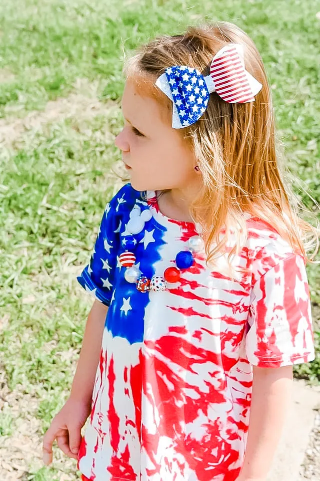 American Flag Patriotic Faux Leather Glitter Bow Headband | Hair Clip