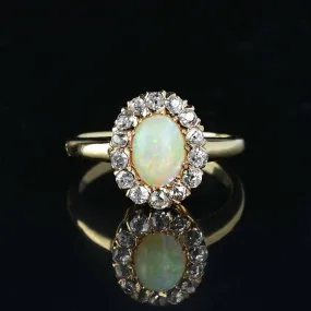 Antique Mine Cut Diamond Halo Opal Ring