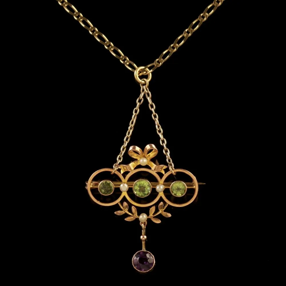 Antique Victorian Suffragette Pendant Necklace 9Ct Gold Circa 1900