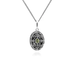 Art Nouveau Stil Ovale Peridot & Markasite Halskette in 925 Sterlingsterlingsilber