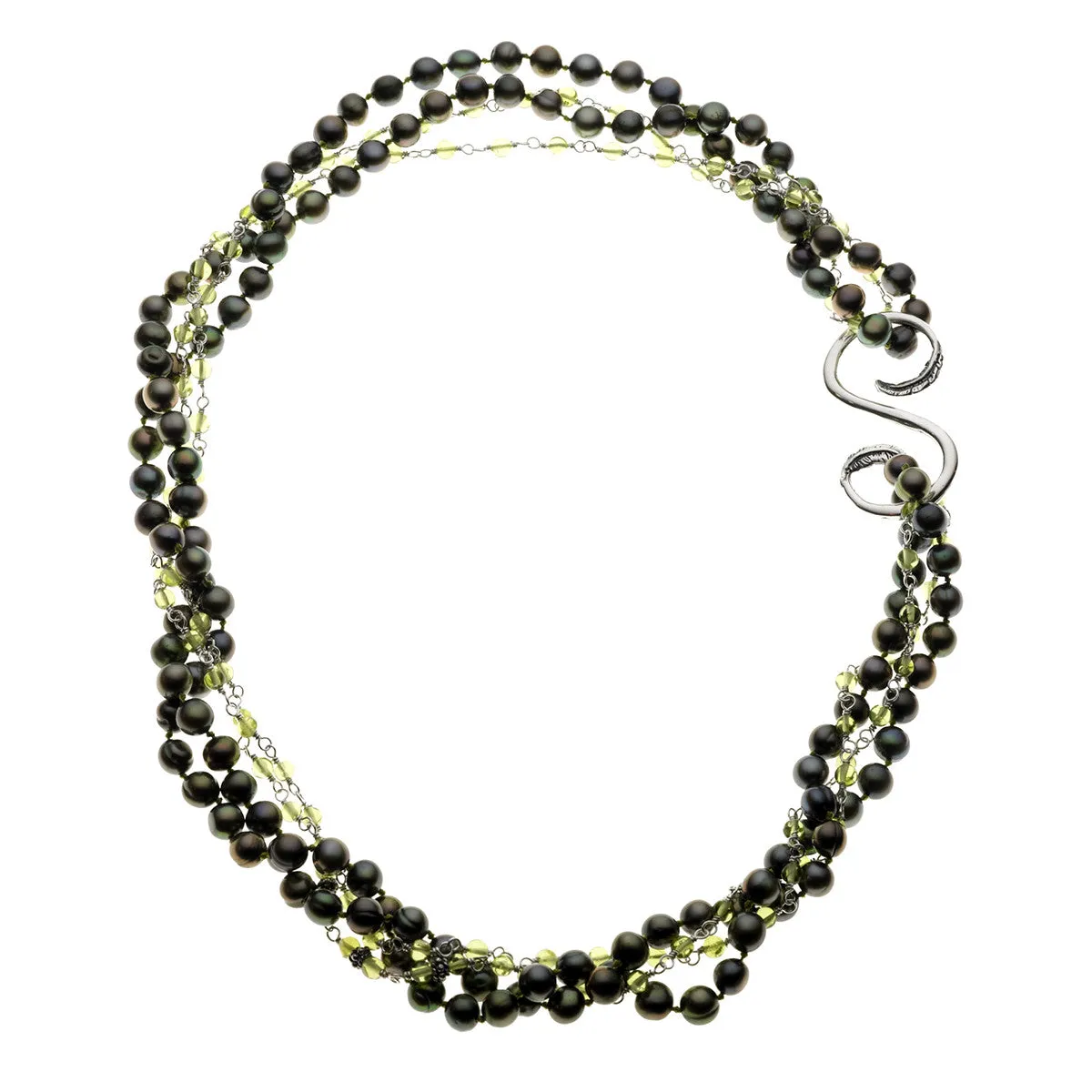 Artknots Carmen Sterling Silver Green Pearl Necklace