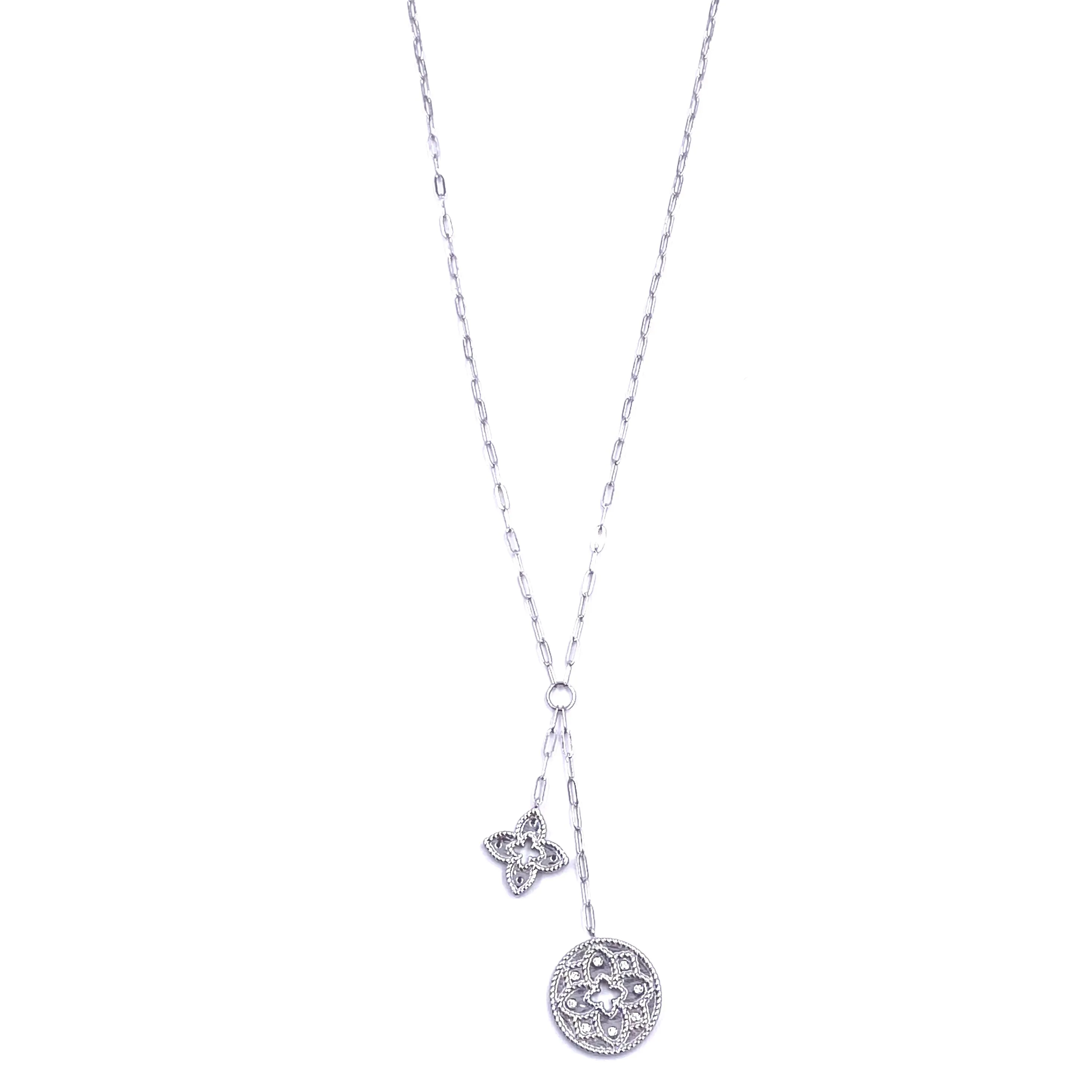 Ashley Gold Sterling Silver Double Charm CZ Clover And Round Necklace