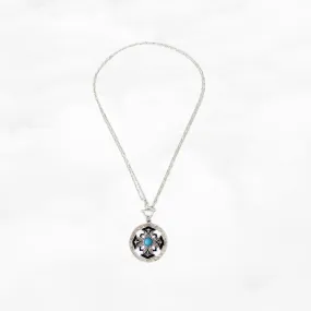 Auspicious Flower Enamel Pendant Necklace Silver