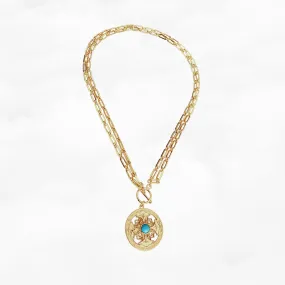 Auspicious Flower Turquoise Pendant Necklace