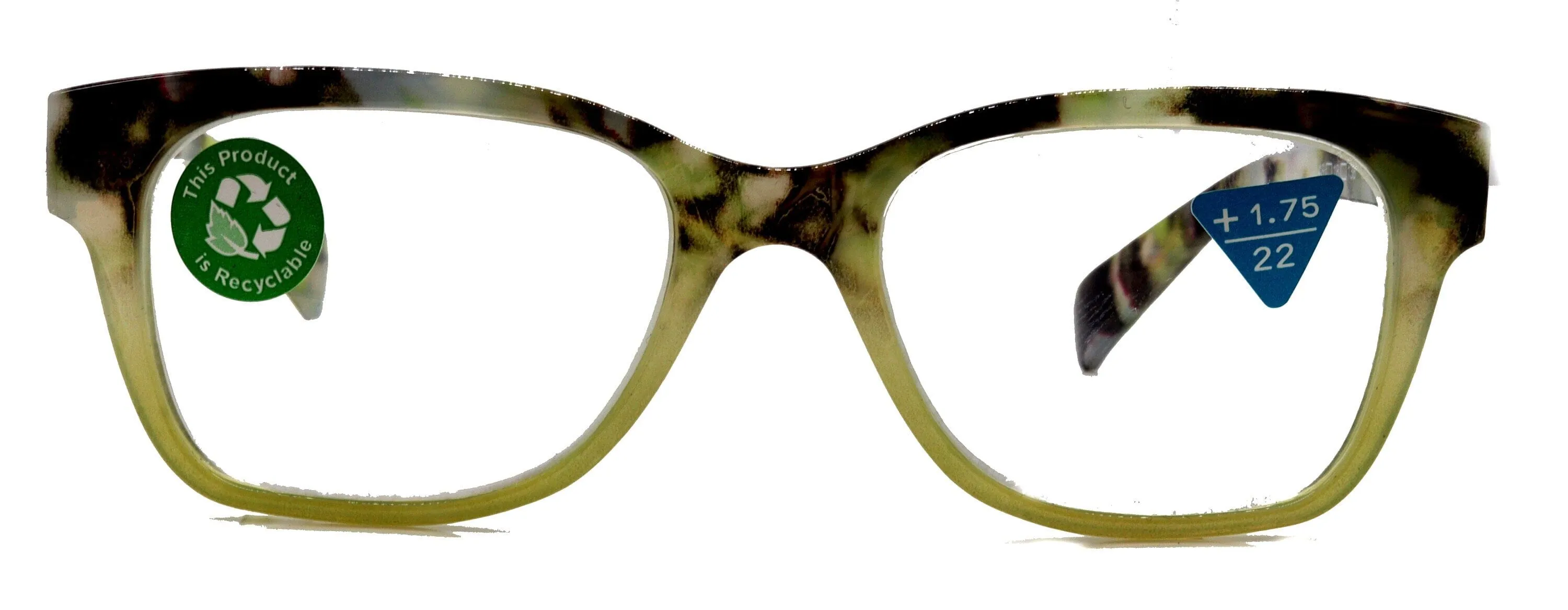 Aya, (Premium) Reading Glasses, High End Fashion Reader, 1.25 to  4 magnifiers, (Green n Brown Tortoise) Square Frame. NY Fifth Avenue.