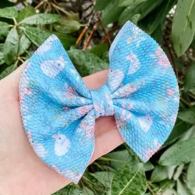 Baby Blue Easter Bunny Liverpool Fabric Bow Headband | Hair Clip