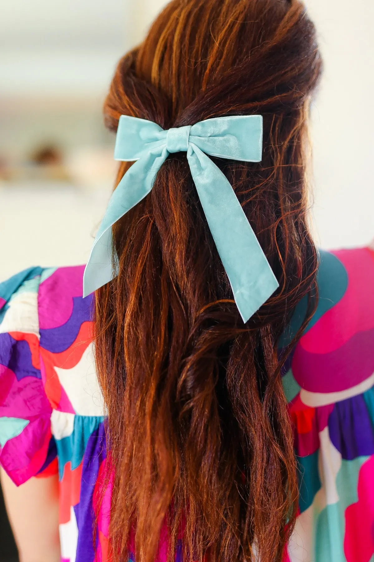 Baby Blue Velvet Barrette Coquette Clip Bow