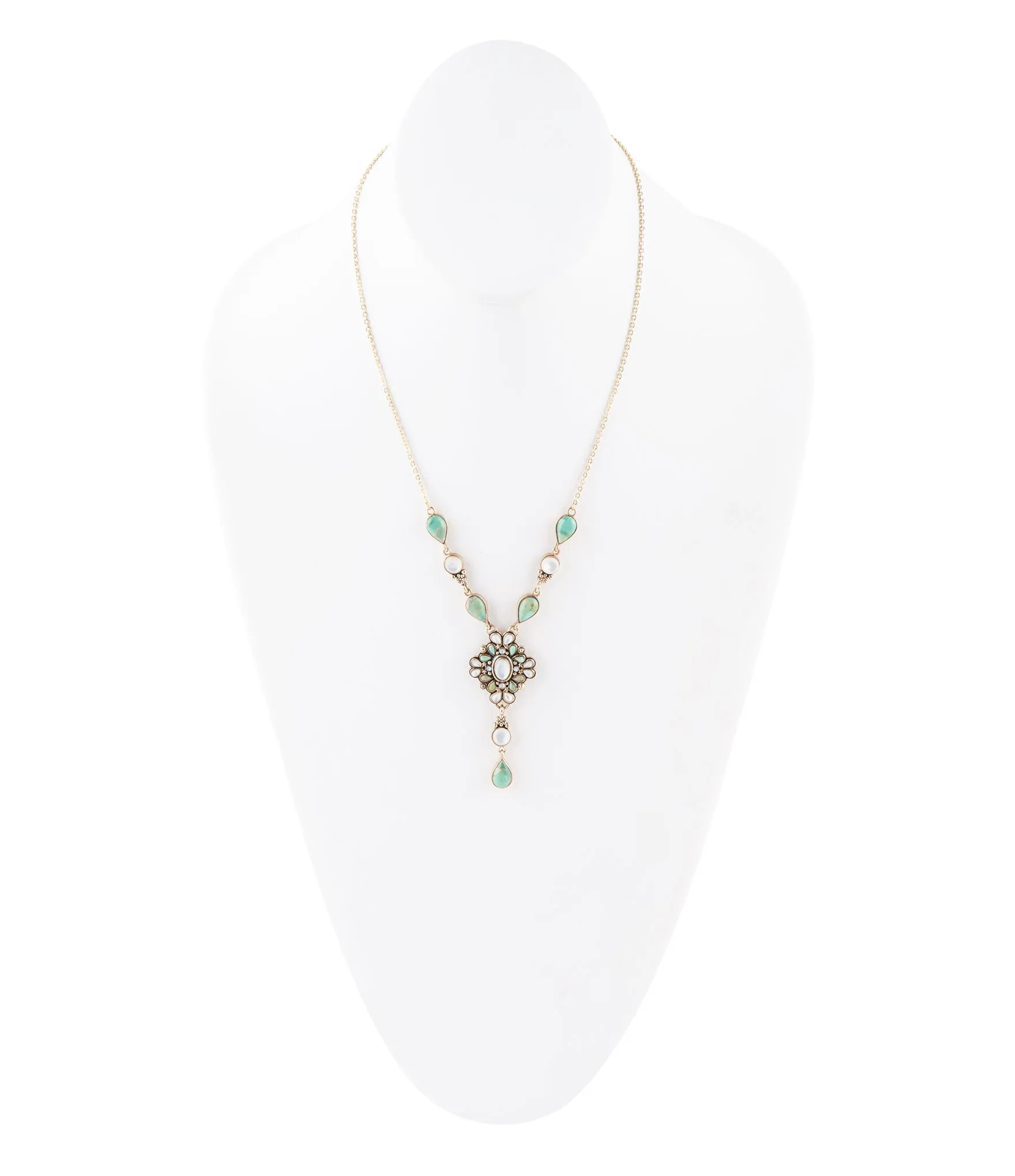 Barse White Mother of Pearl and Blue Turquoise Golden Barcelona Y-Necklace