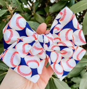 Baseball Hand Tied Fabric Bow Headband | Hair Clip