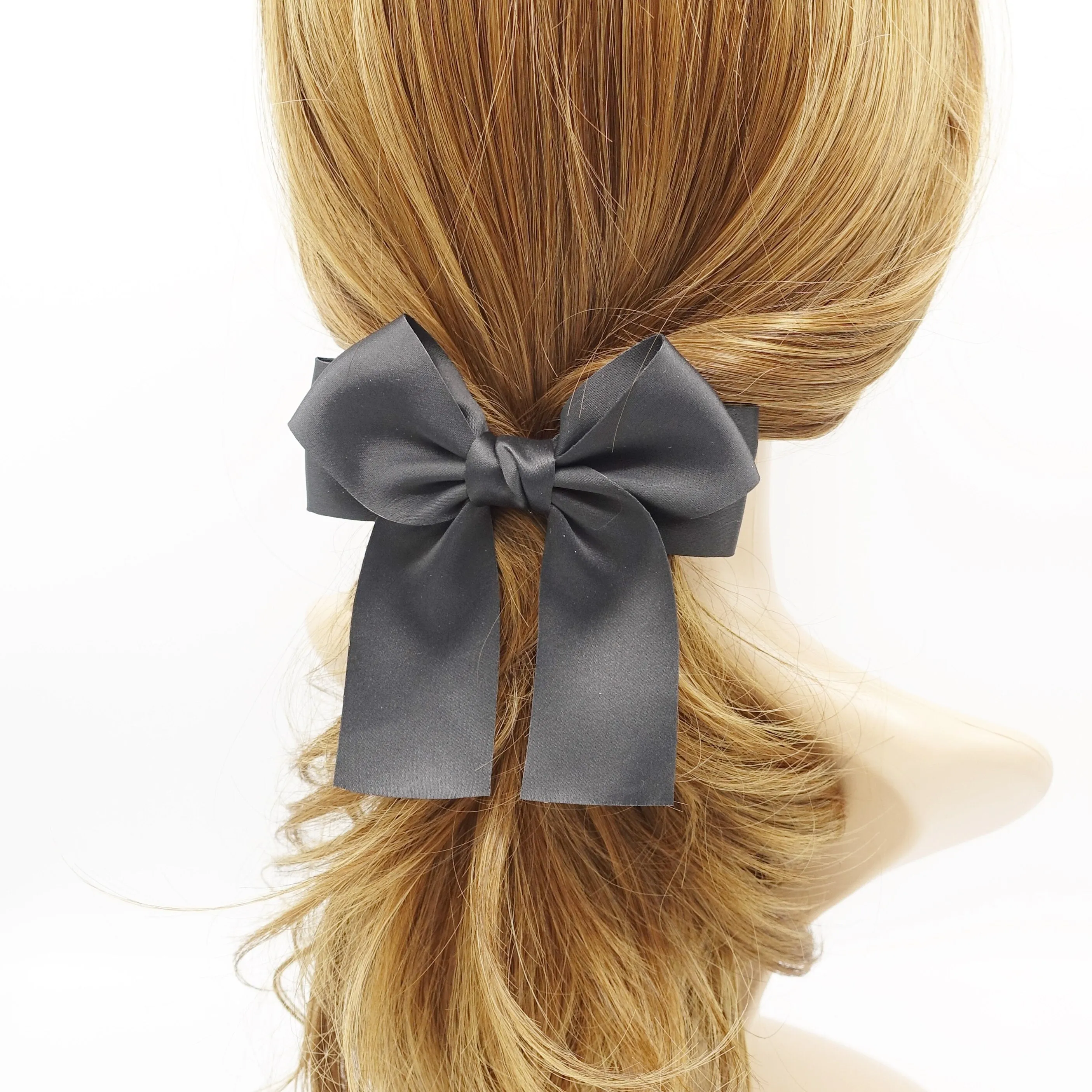 basic glossy tail bow french barrette casual must-have woman hair accessory