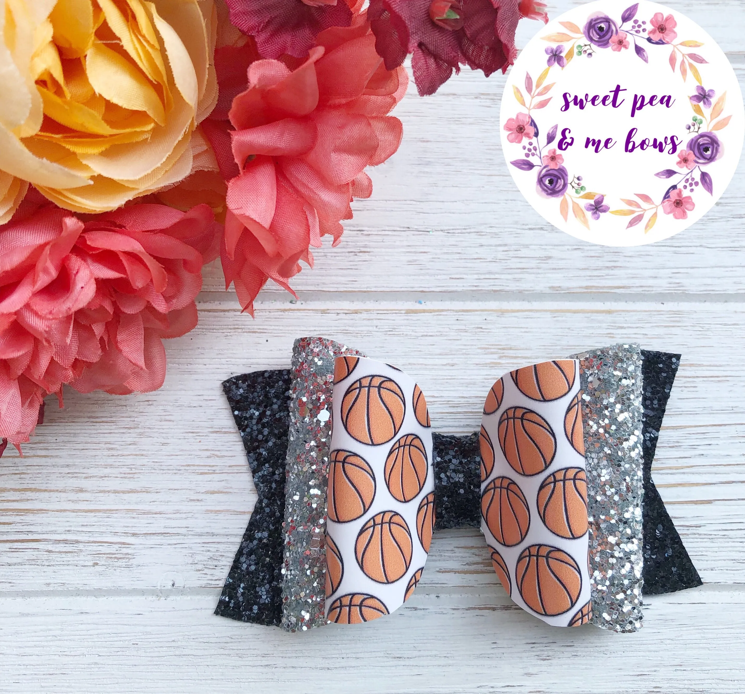 Basketball Double Stack Bow Headband | Hair Clip