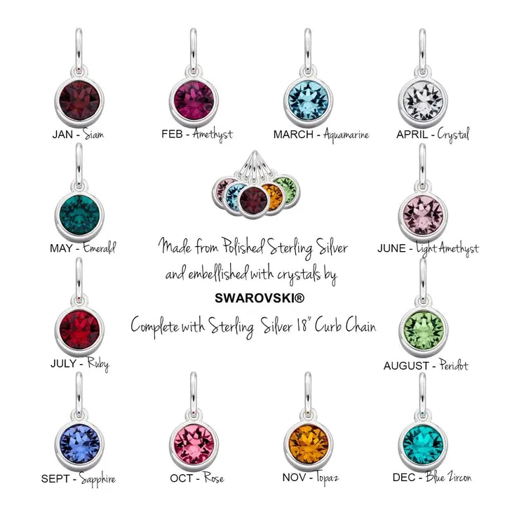 Birthstone Necklace with Name Engraved Pendant and Birth Crystal Charm