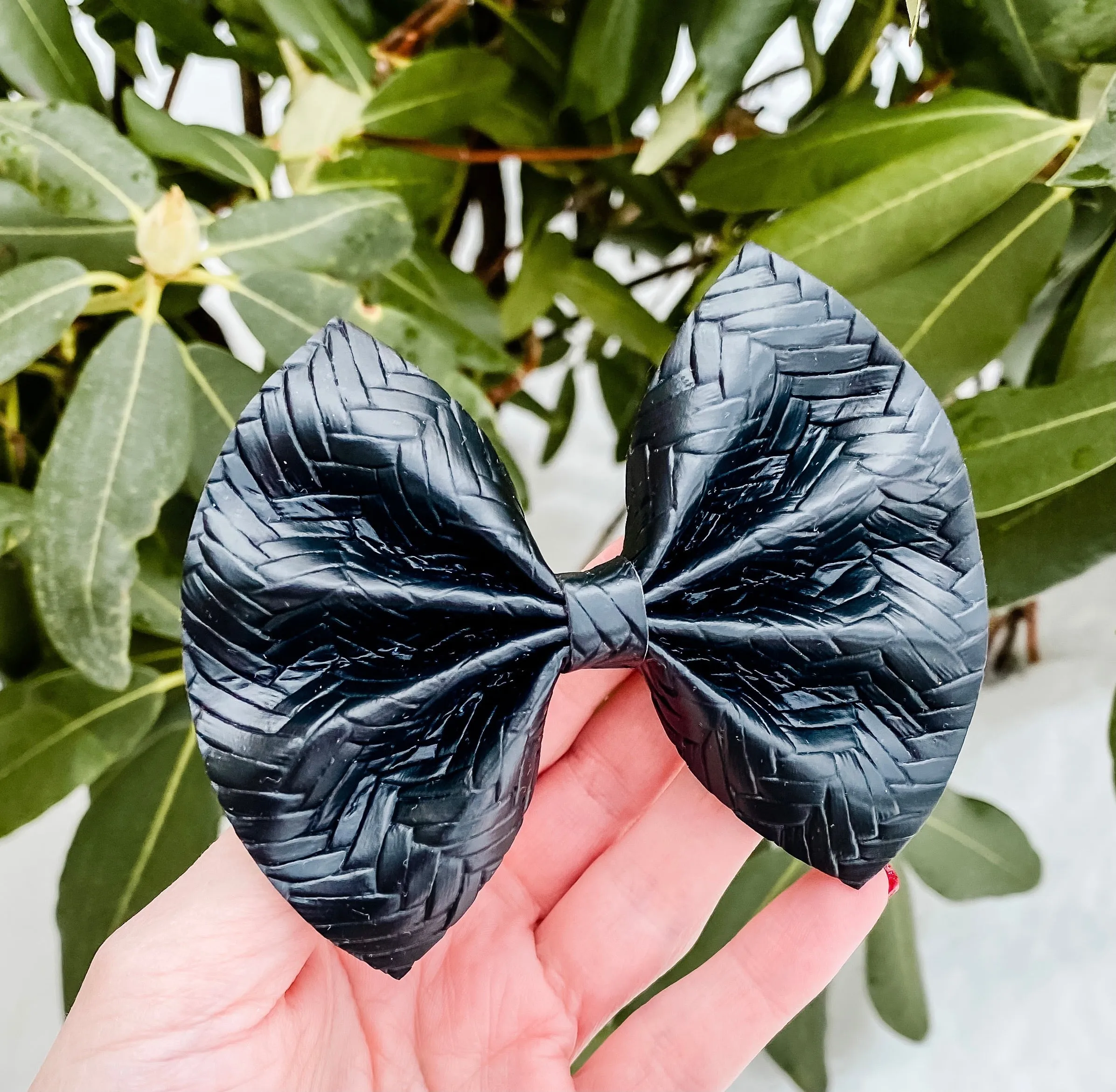 Black Braided Faux Leather Bow Headband | Hair Clip