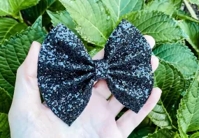 Black Chunky Glitter Bow Headband | Hair Clip